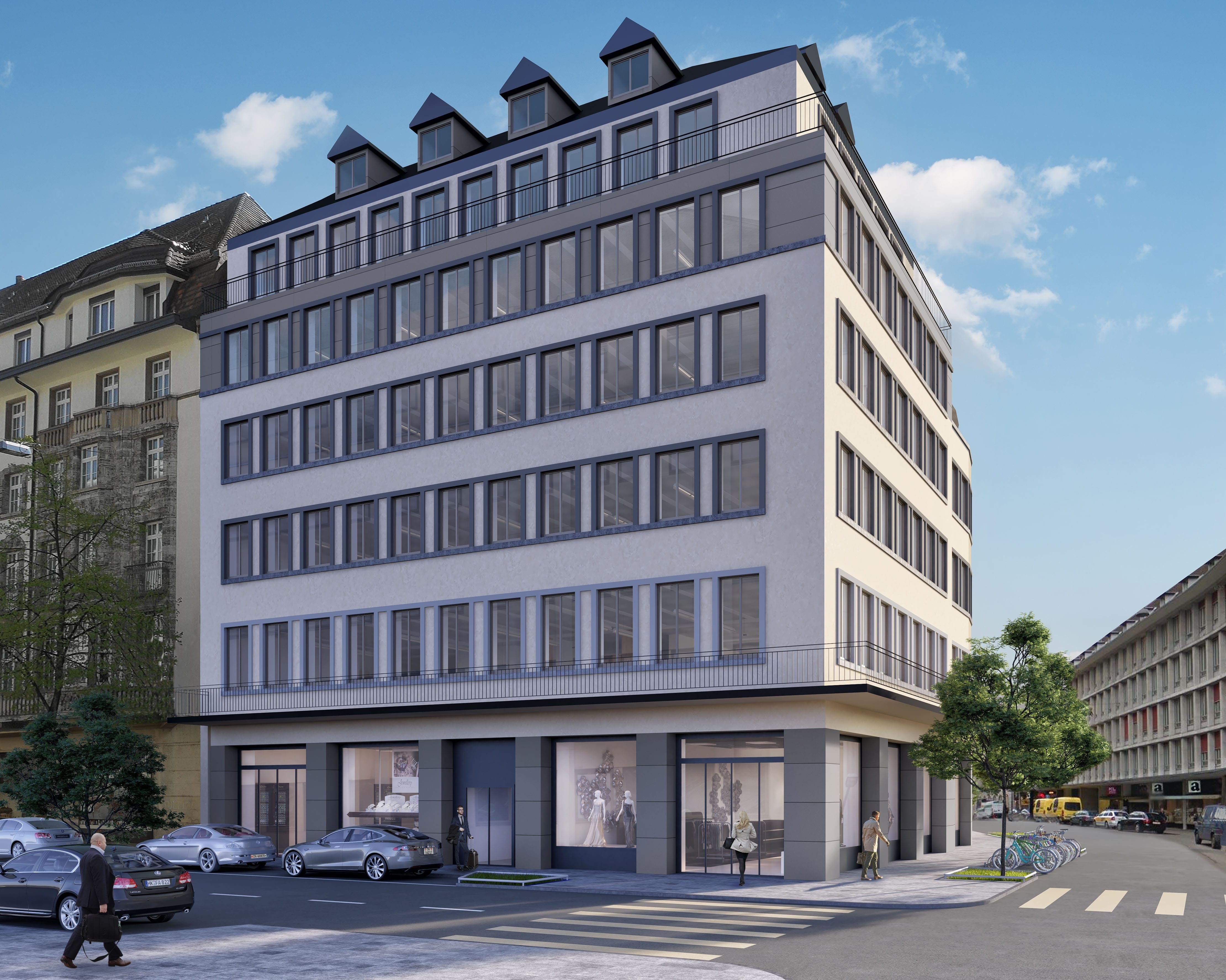 Visualisierung Bürohaus Gewerbebau 400 | STOMEO Architekturvisualisierung, Gewerbebau, Bürogebäude, Gewerbehaus, Bürohaus, Zürich