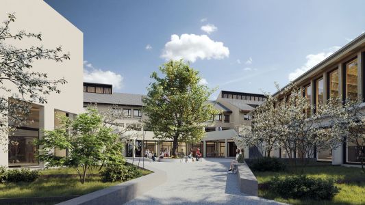 3D Ansicht eines öffentlichen Gebäudes 3D-Visualisierung eines modernen Gemeinschaftszentrums