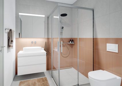 badzimmer 3d rendering dusche 3D Rendering eines modernen Badezimmers mit begehbarer Dusche