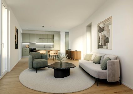 offener wohnbereich rendering innenarchitektur Rendering eines offenen Wohnbereichs mit hochwertiger Innenarchitektur