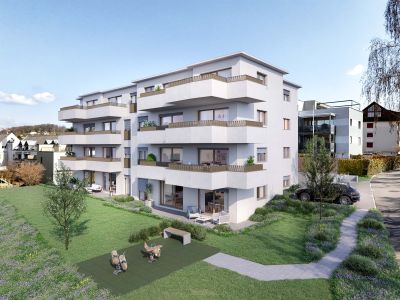 wohnüberbauung 3d rendering aussenansicht 3D Rendering einer modernen Wohnüberbauung als Aussenansicht